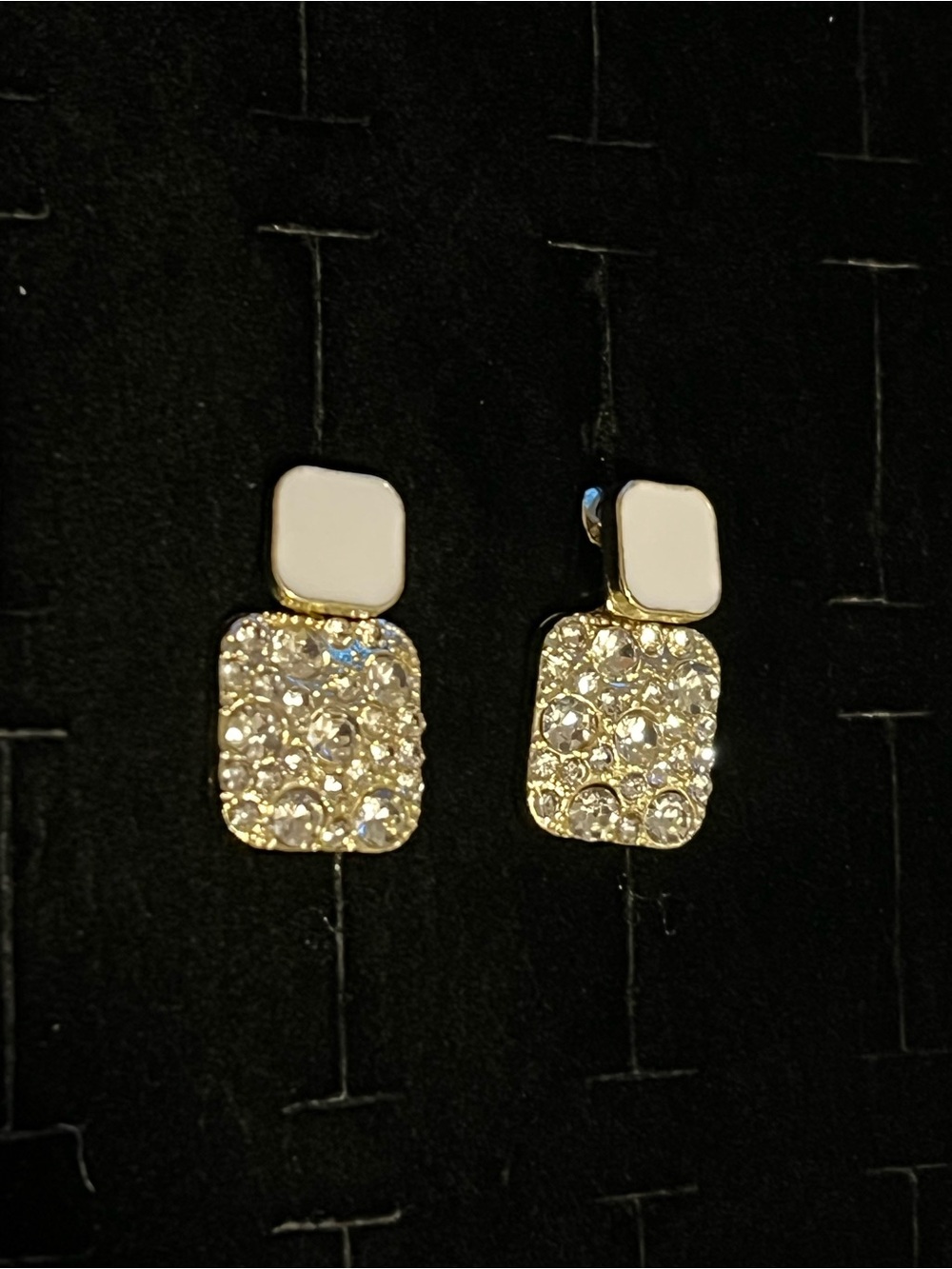 Gold-Tone White enamel and CZ Square Drop Earrings